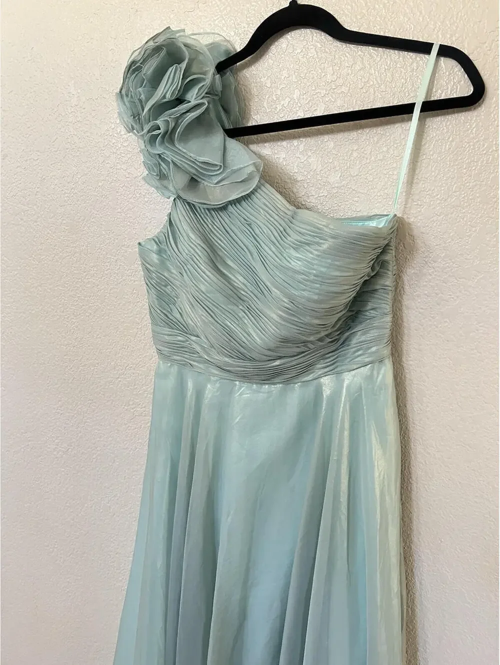 New Mac Duggal Rosette One Shoulder Tea Length Dress In Sage Size 6 - Picture 5 of 10